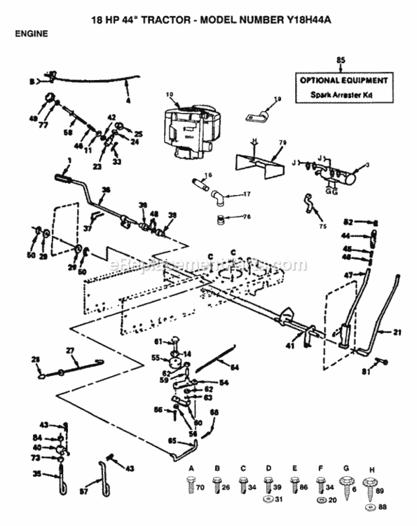 Page F Diagram and Parts List for Y18H44A 1992 Husqvarna Lawn Tractor