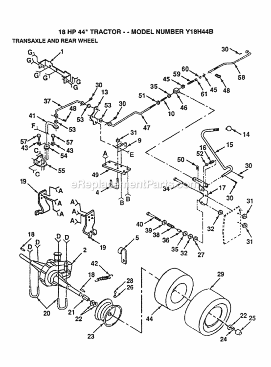 Page M Diagram and Parts List for Y18H44B 1992 Husqvarna Lawn Tractor
