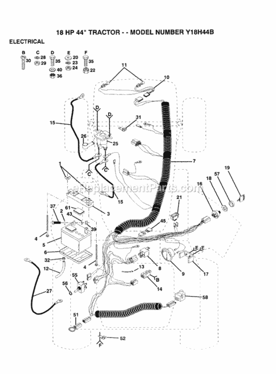 Page E Diagram and Parts List for Y18H44B 1992 Husqvarna Lawn Tractor