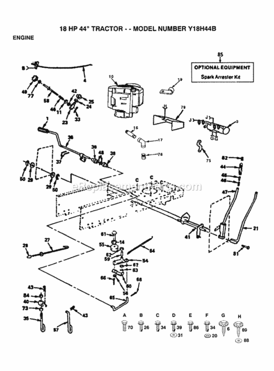Page F Diagram and Parts List for Y18H44B 1992 Husqvarna Lawn Tractor