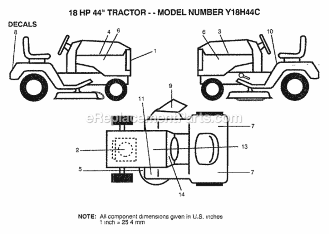 Page K Diagram and Parts List for Y18H44C 1993 Husqvarna Lawn Tractor