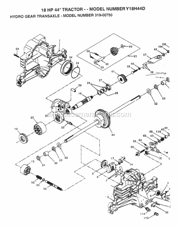 Page K Diagram and Parts List for Y18H44D 1994 Husqvarna Lawn Tractor