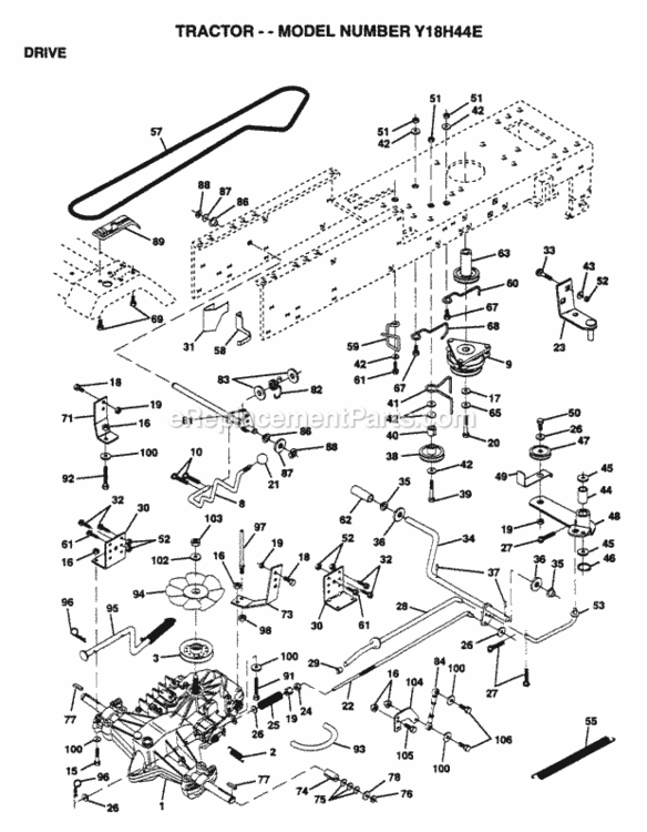Page C Diagram and Parts List for Y18H44E 1995 Husqvarna Lawn Tractor