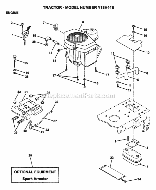 Page E Diagram and Parts List for Y18H44E 1995 Husqvarna Lawn Tractor