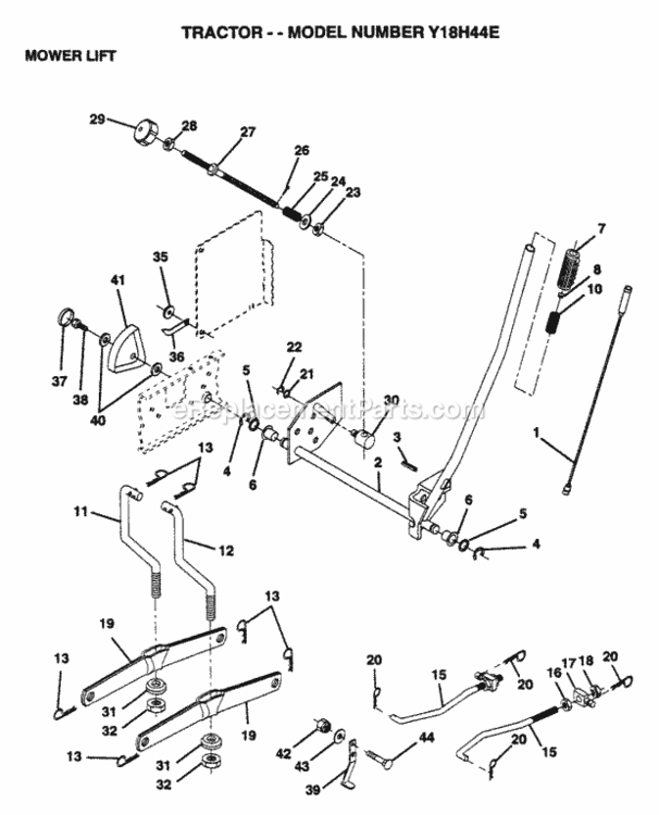 Page H Diagram and Parts List for Y18H44E 1995 Husqvarna Lawn Tractor