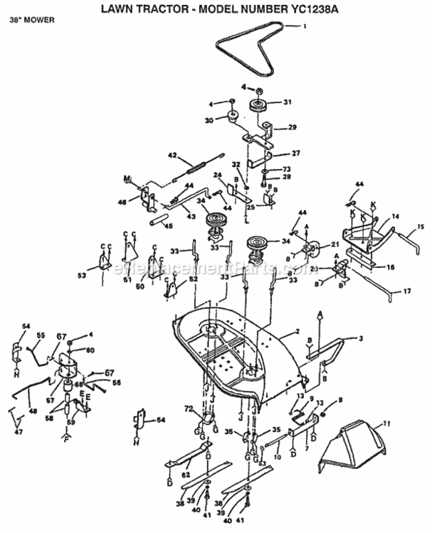 Page A Diagram and Parts List for YC1238A 1991 Husqvarna Lawn Tractor