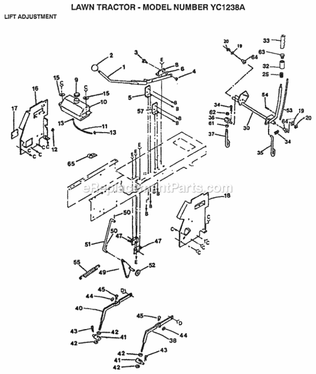 Page K Diagram and Parts List for YC1238A 1991 Husqvarna Lawn Tractor