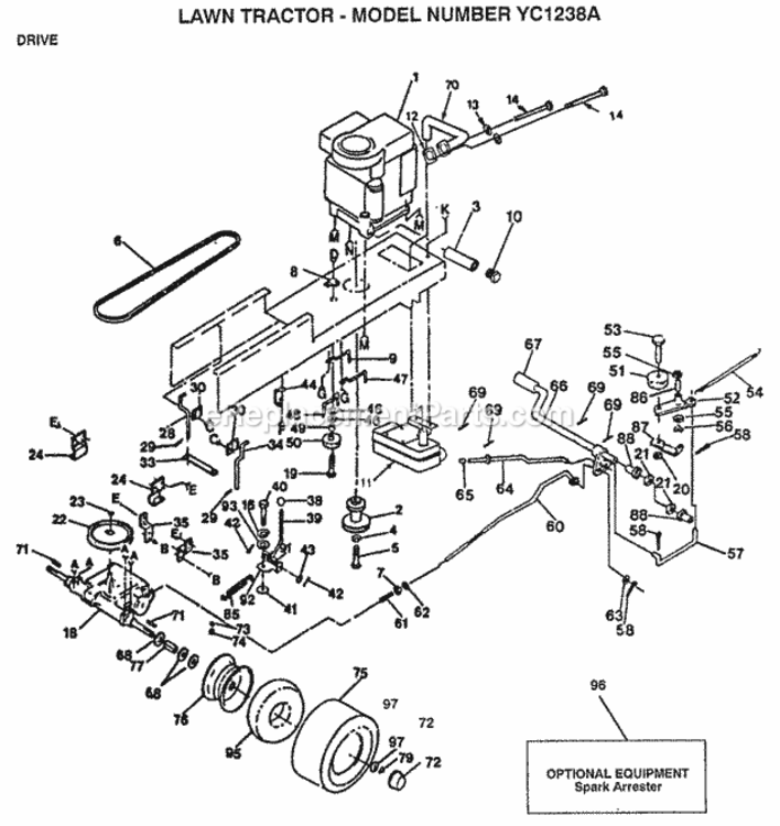 Page B Diagram and Parts List for YC1238A 1991 Husqvarna Lawn Tractor