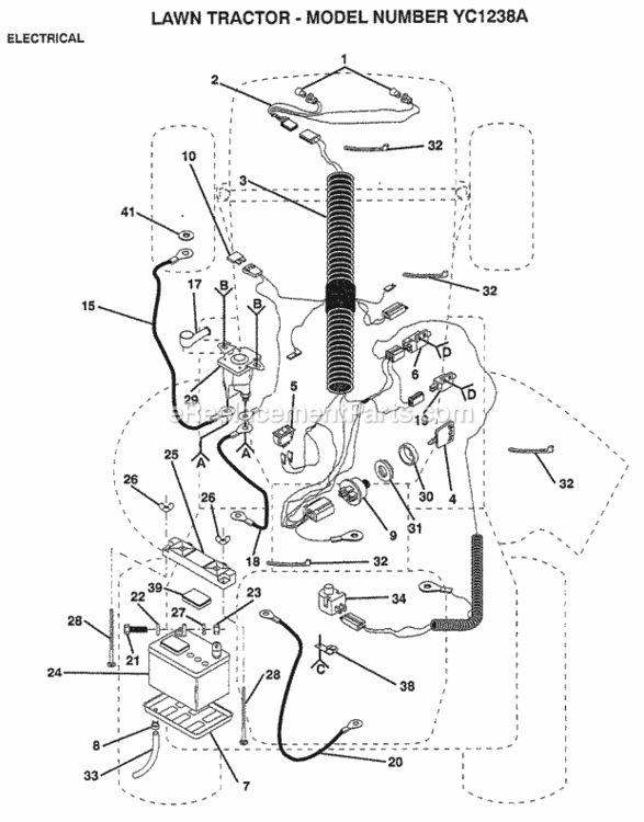 Page C Diagram and Parts List for YC1238A 1991 Husqvarna Lawn Tractor