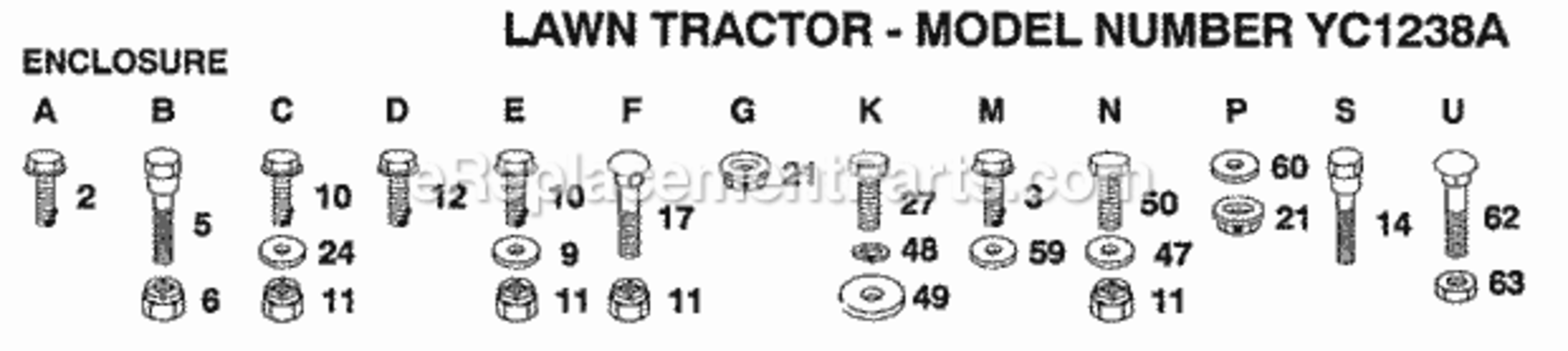Page E Diagram and Parts List for YC1238A 1991 Husqvarna Lawn Tractor