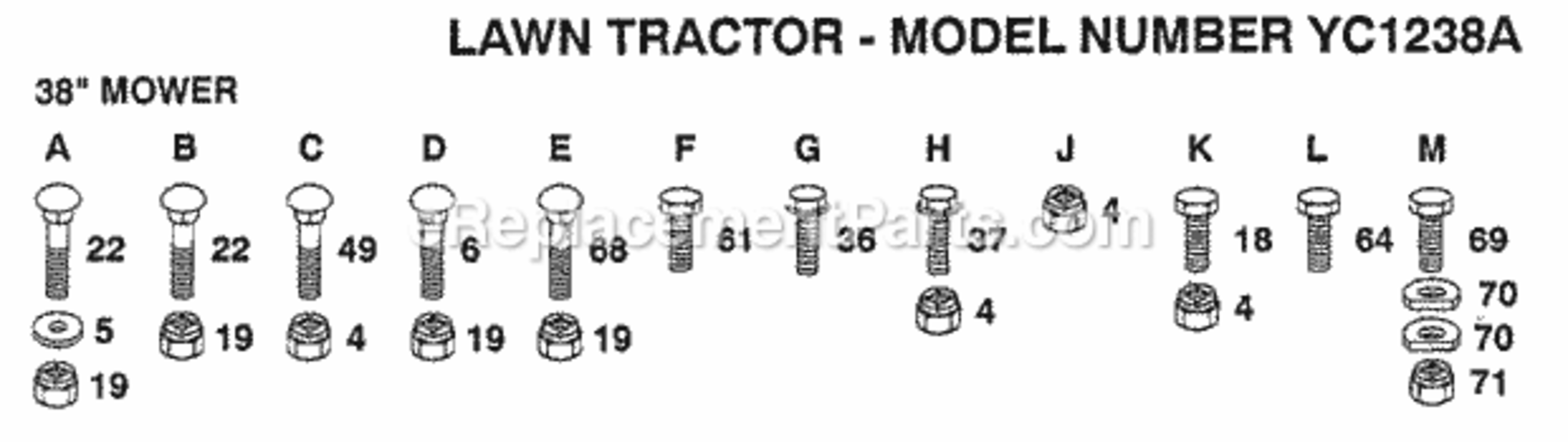 Page H Diagram and Parts List for YC1238A 1991 Husqvarna Lawn Tractor
