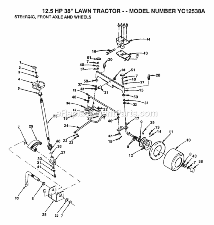 Page J Diagram and Parts List for YC12538A 1991 Husqvarna Lawn Tractor