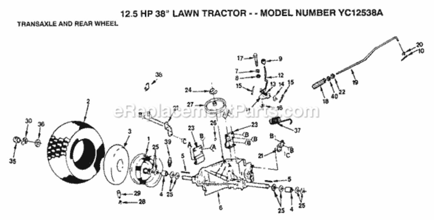 Page M Diagram and Parts List for YC12538A 1991 Husqvarna Lawn Tractor