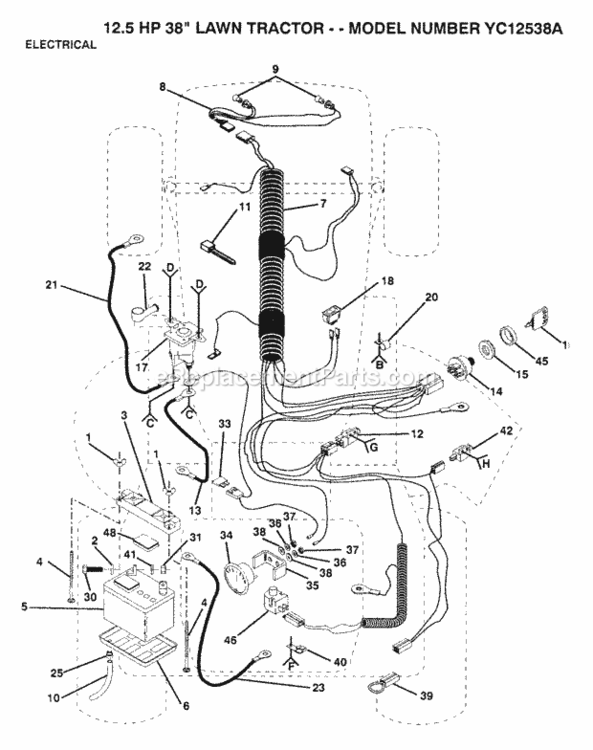 Page C Diagram and Parts List for YC12538A 1991 Husqvarna Lawn Tractor