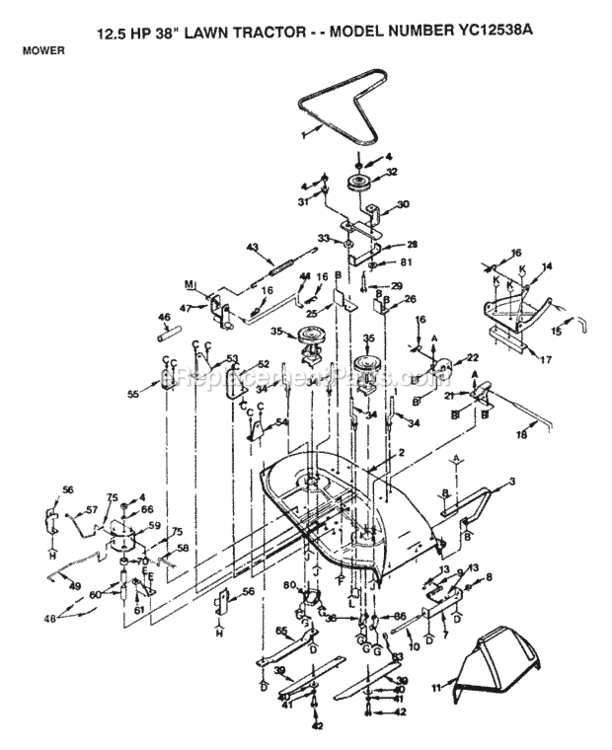 Page G Diagram and Parts List for YC12538A 1991 Husqvarna Lawn Tractor