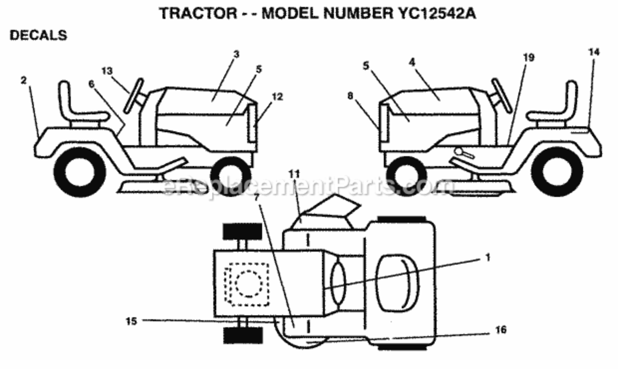 Page B Diagram and Parts List for YC12542A 1995 Husqvarna Lawn Tractor
