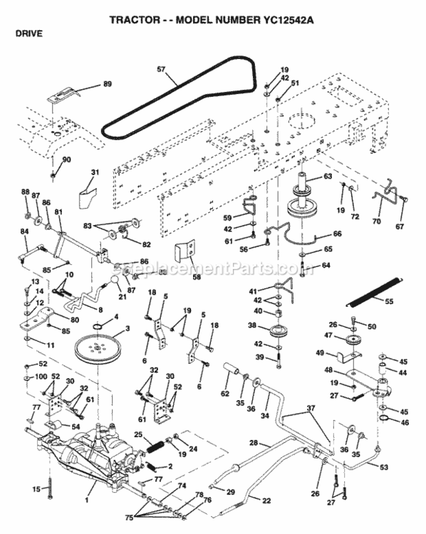 Page C Diagram and Parts List for YC12542A 1995 Husqvarna Lawn Tractor