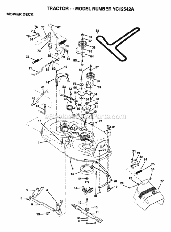 Page F Diagram and Parts List for YC12542A 1995 Husqvarna Lawn Tractor