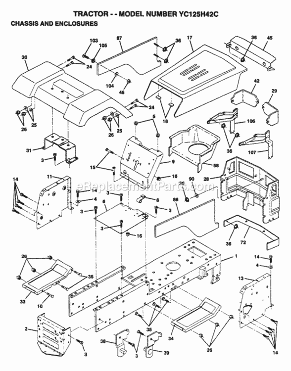 Page A Diagram and Parts List for YC125H42C 1995 Husqvarna Lawn Tractor