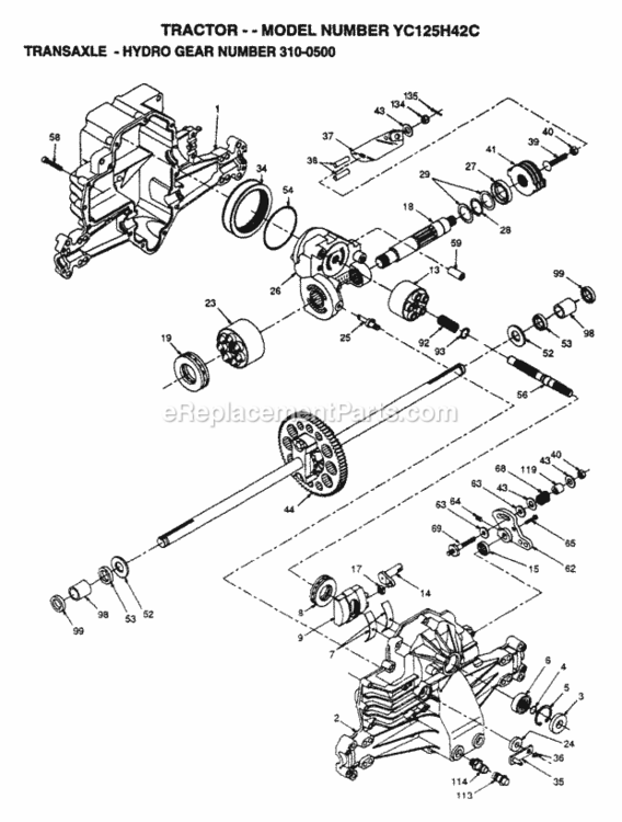 Page J Diagram and Parts List for YC125H42C 1995 Husqvarna Lawn Tractor