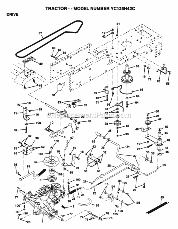 Page C Diagram and Parts List for YC125H42C 1995 Husqvarna Lawn Tractor