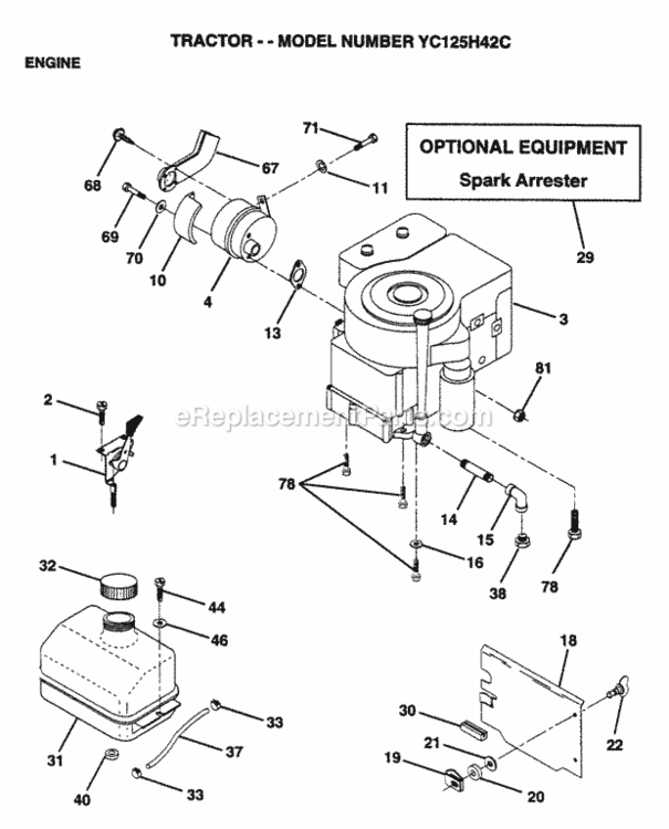 Page E Diagram and Parts List for YC125H42C 1995 Husqvarna Lawn Tractor