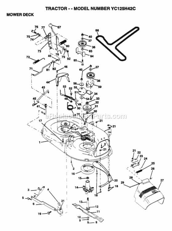 Page F Diagram and Parts List for YC125H42C 1995 Husqvarna Lawn Tractor