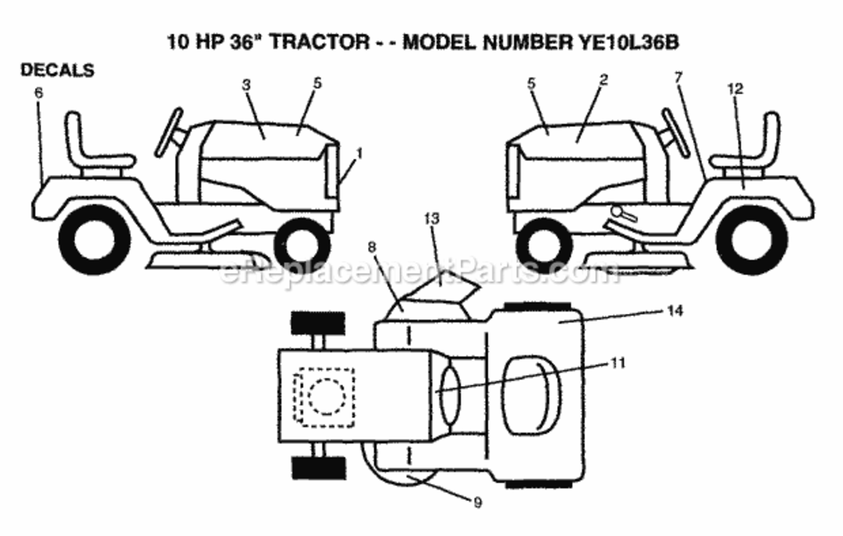 Page C Diagram and Parts List for YE10L36B 1999 And Before Husqvarna Lawn Tractor