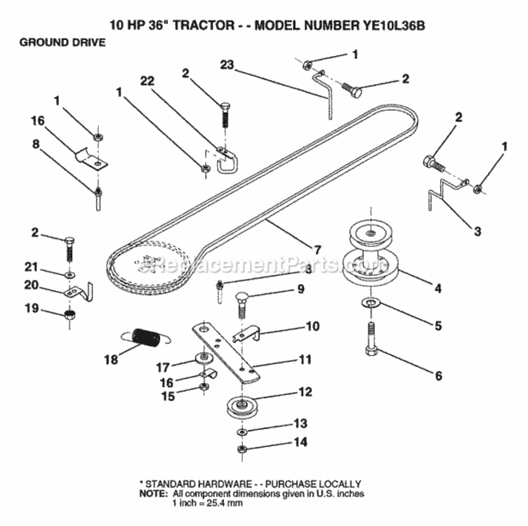 Page H Diagram and Parts List for YE10L36B 1999 And Before Husqvarna Lawn Tractor