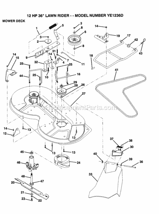 Page J Diagram and Parts List for YE1236D 1999 And Before Husqvarna Lawn Tractor