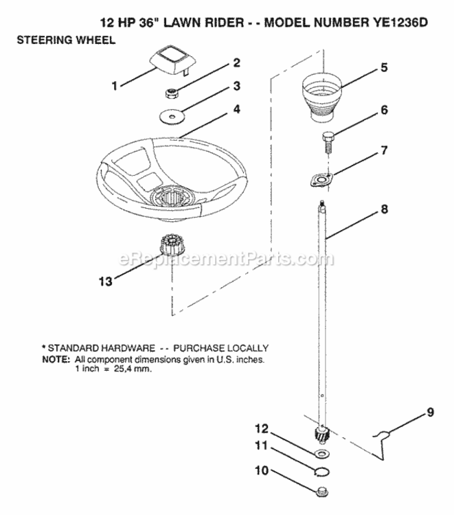 Page N Diagram and Parts List for YE1236D 1999 And Before Husqvarna Lawn Tractor