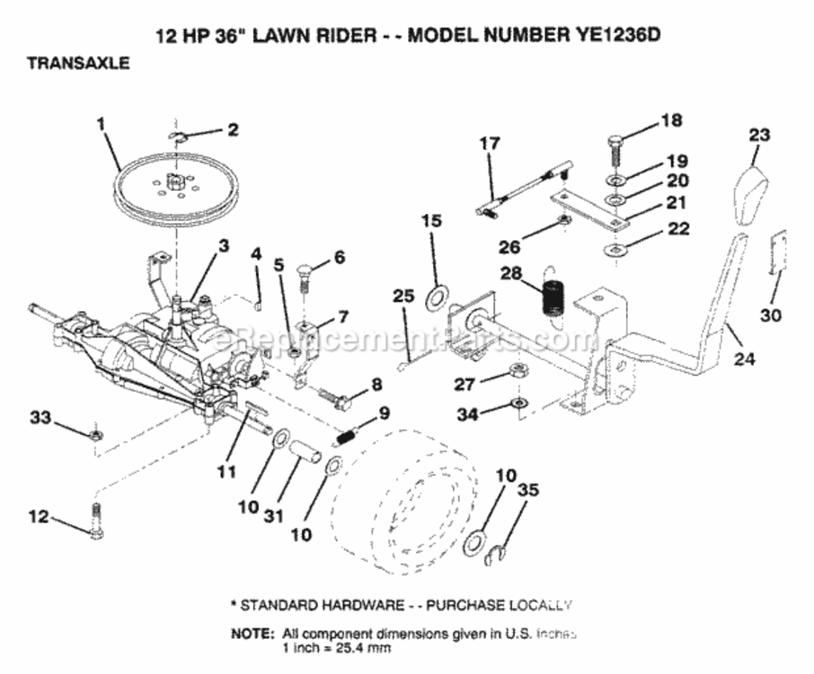 Page P Diagram and Parts List for YE1236D 1999 And Before Husqvarna Lawn Tractor