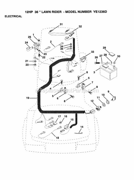 Page D Diagram and Parts List for YE1236D 1999 And Before Husqvarna Lawn Tractor