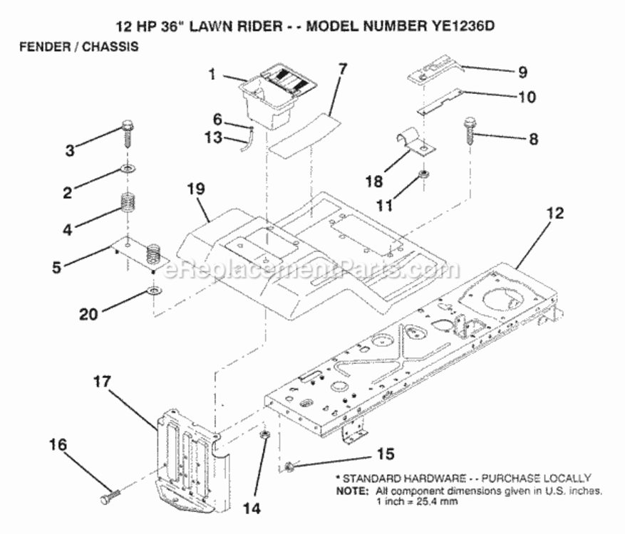 Page F Diagram and Parts List for YE1236D 1999 And Before Husqvarna Lawn Tractor