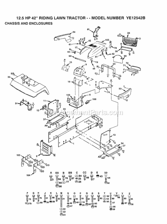 Page A Diagram and Parts List for YE12542B 1999 And Before Husqvarna Lawn Tractor