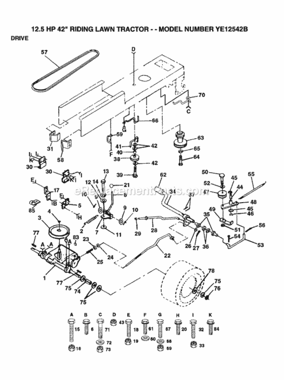 Page B Diagram and Parts List for YE12542B 1999 And Before Husqvarna Lawn Tractor