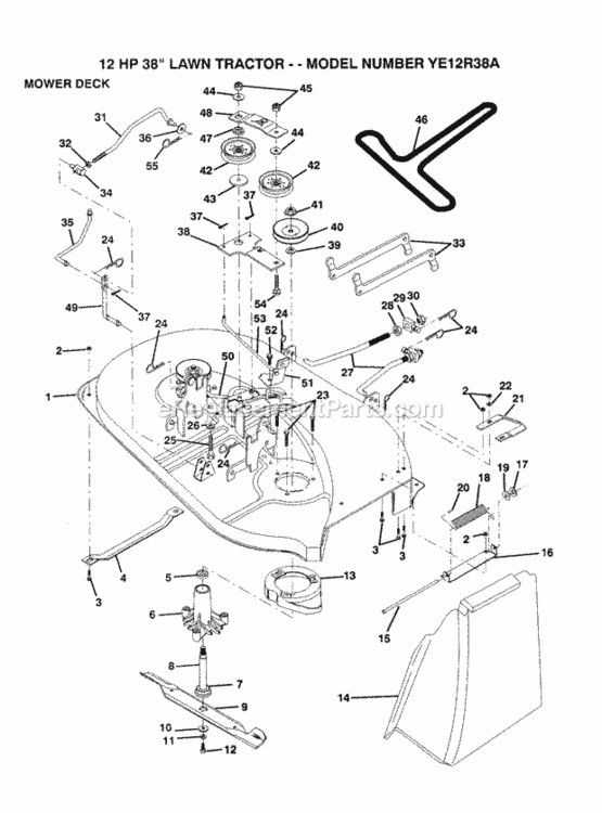 Page J Diagram and Parts List for YE12R38A 1999 And Before Husqvarna Lawn Tractor