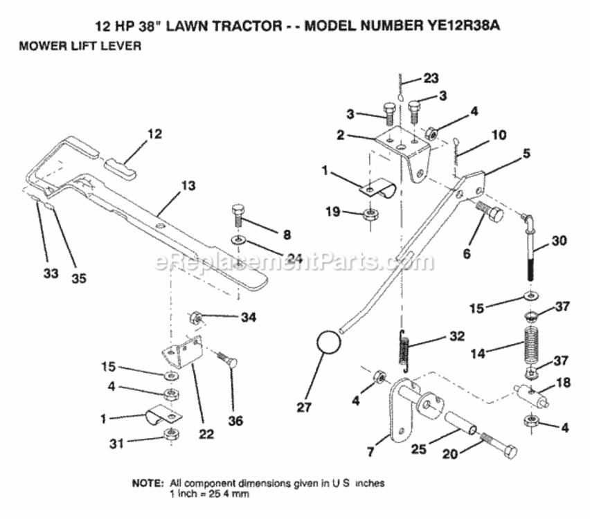 Page K Diagram and Parts List for YE12R38A 1999 And Before Husqvarna Lawn Tractor
