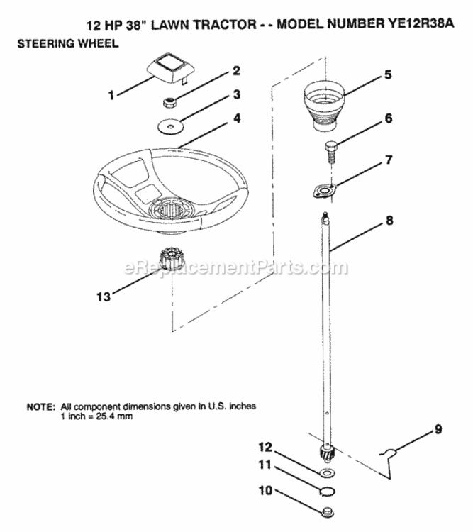 Page N Diagram and Parts List for YE12R38A 1999 And Before Husqvarna Lawn Tractor
