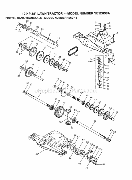 Page O Diagram and Parts List for YE12R38A 1999 And Before Husqvarna Lawn Tractor