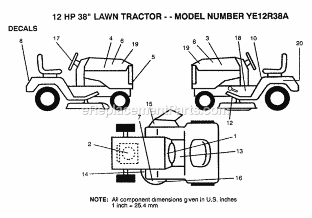 Page C Diagram and Parts List for YE12R38A 1999 And Before Husqvarna Lawn Tractor