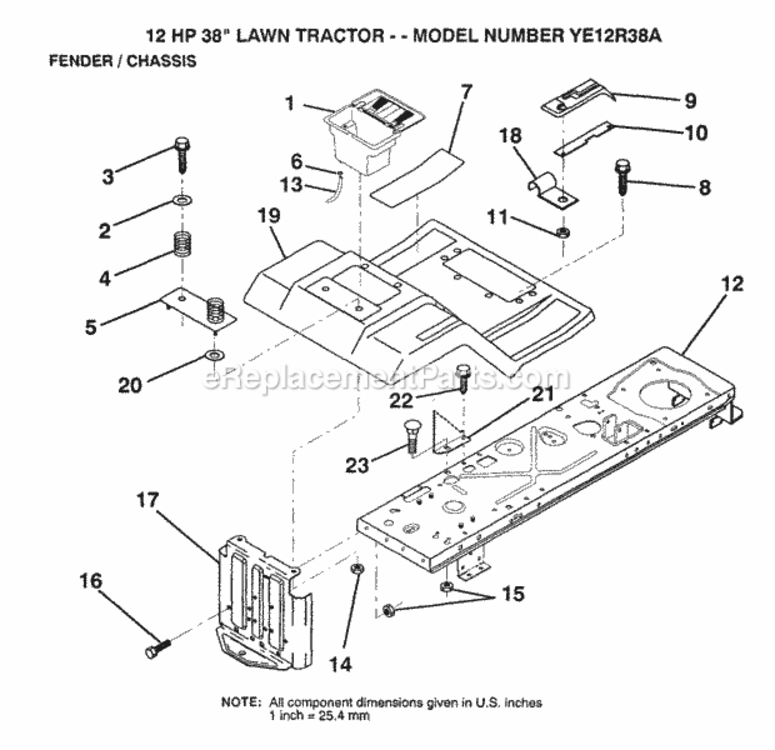 Page F Diagram and Parts List for YE12R38A 1999 And Before Husqvarna Lawn Tractor