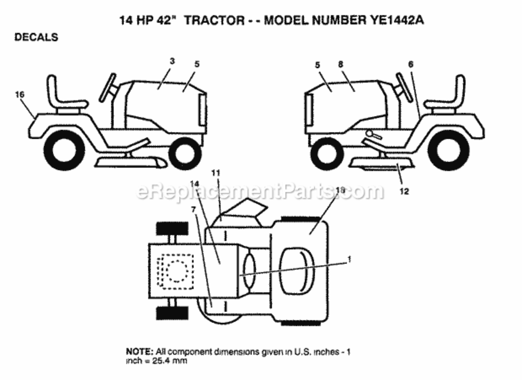 Page B Diagram and Parts List for YE1442A 1999 And Before Husqvarna Lawn Tractor