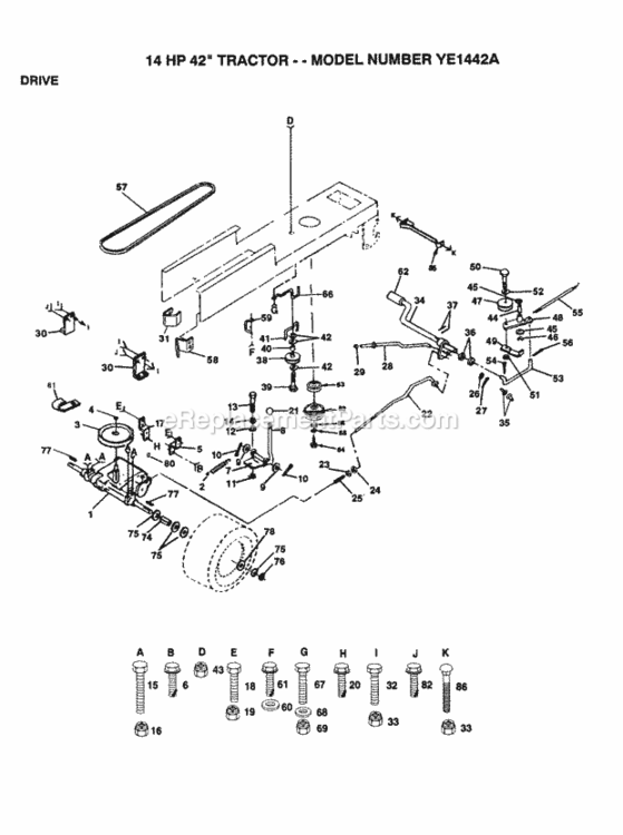 Page C Diagram and Parts List for YE1442A 1999 And Before Husqvarna Lawn Tractor