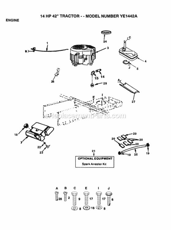 Page E Diagram and Parts List for YE1442A 1999 And Before Husqvarna Lawn Tractor