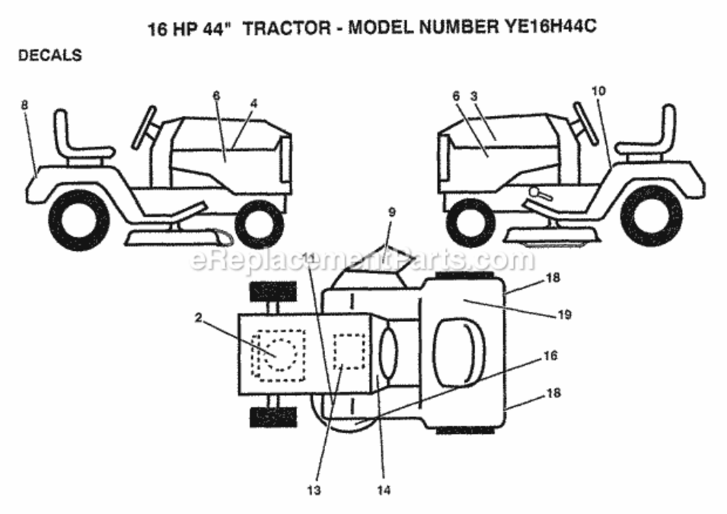 Page K Diagram and Parts List for YE16H44C 1999 And Before Husqvarna Lawn Tractor