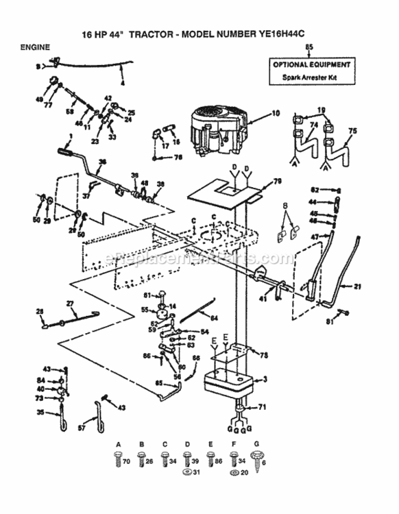 Page E Diagram and Parts List for YE16H44C 1999 And Before Husqvarna Lawn Tractor