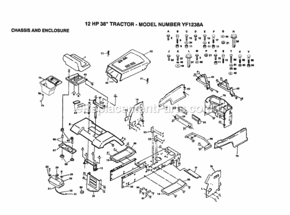 Page A Diagram and Parts List for YF1238A 1999 And Before Husqvarna Lawn Tractor