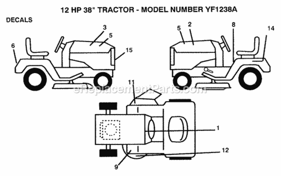 Page B Diagram and Parts List for YF1238A 1999 And Before Husqvarna Lawn Tractor