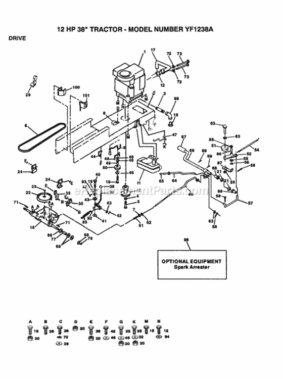 Page C Diagram and Parts List for YF1238A 1999 And Before Husqvarna Lawn Tractor